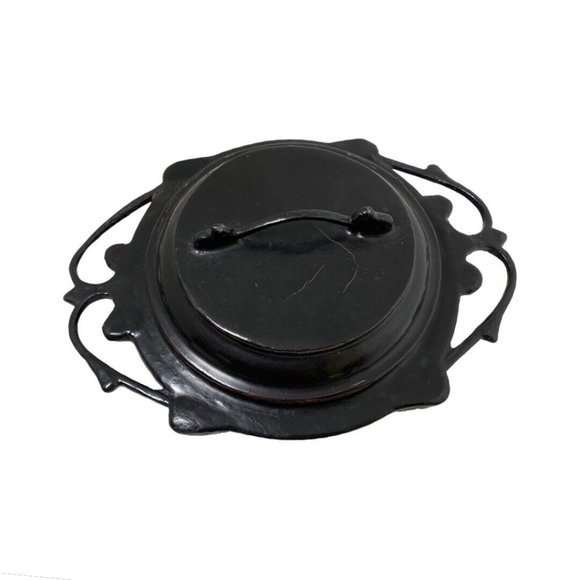 Antique Lacquered Pickled Tea Box Kyuok Ka Style Covered Dish Carved Out Handles - Picture 2 of 7